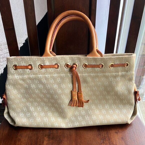 Dooney & Bourke Handbags - Vintage 1990s Dooney and Bourke Tan Brown Tassel Tote Monogram Purse